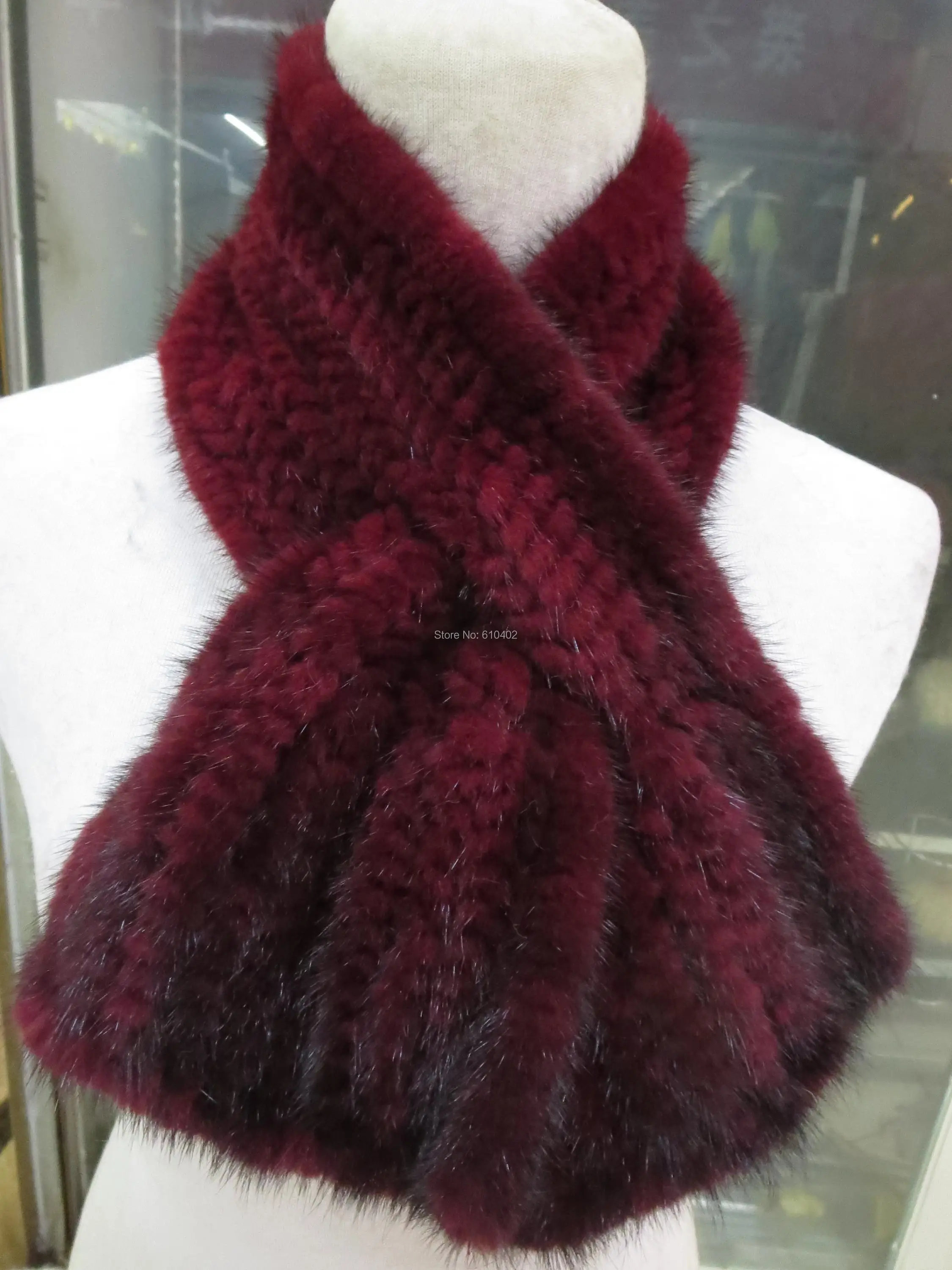 

popular Best Real Mink fur knitted Neckerchief fishtail Scarf winter Fashion wine red