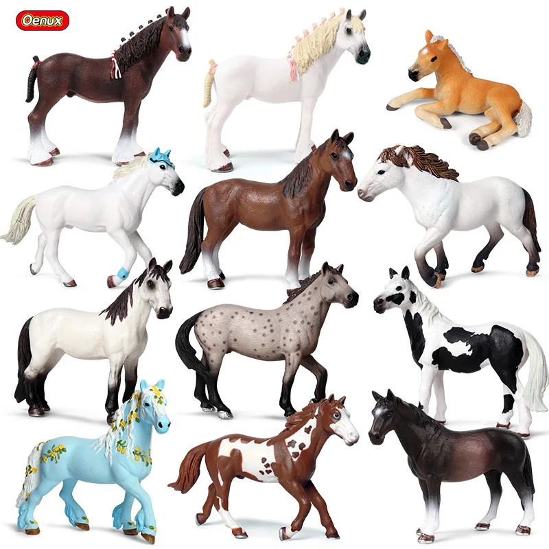 Oenux New Farm Animals Horse Model Action Figures Classic Appaloosa Clydesdale White Horses Figurines Collection Toy For Kids