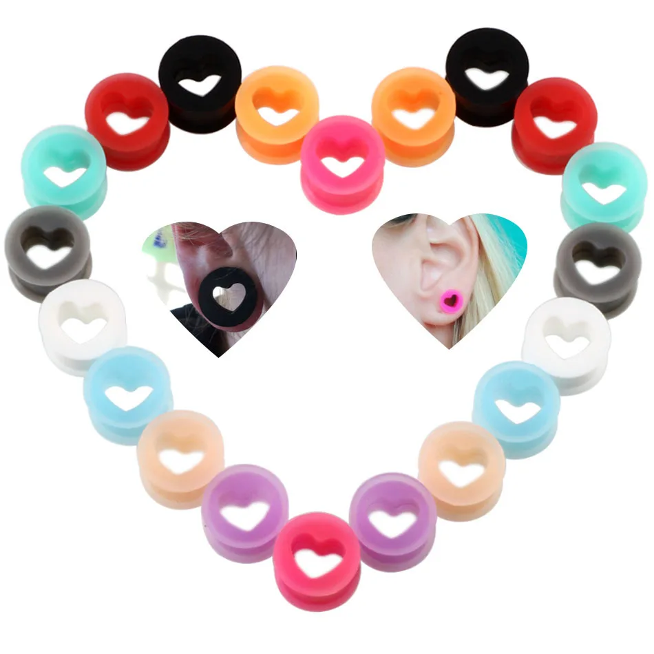 Ear Stretcher Expander Unisex Body Piercing Jewelry 1Pair Silicone Ear Plugs and Tunnels Hollow Heart Shape Ear Gauges