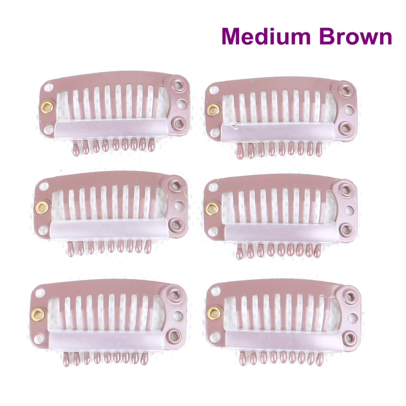 50 Pieces 3.2cm 9 teeth Stainless Steel Hair Extension Silicone Snap Clips ( Black, D Brown, M brown, L brown, Blonde, Silver )