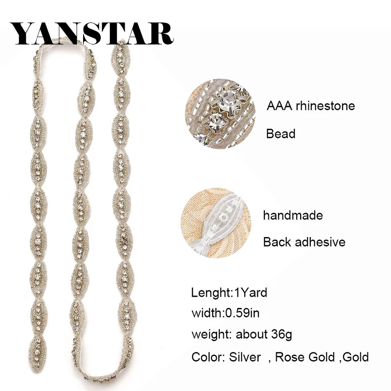 YANSTAR (10Yards) Wholesale Handmade Bridal  Crystal Rhinestones Appliques Accessory Sewing On Bridal Sash Decorate YS882