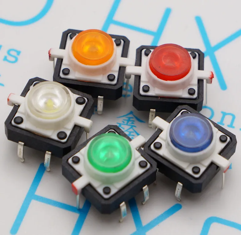 20pcs Push button Switch 12*12mm illuminated touch switch Multicolor Reset button Reset switch with LED