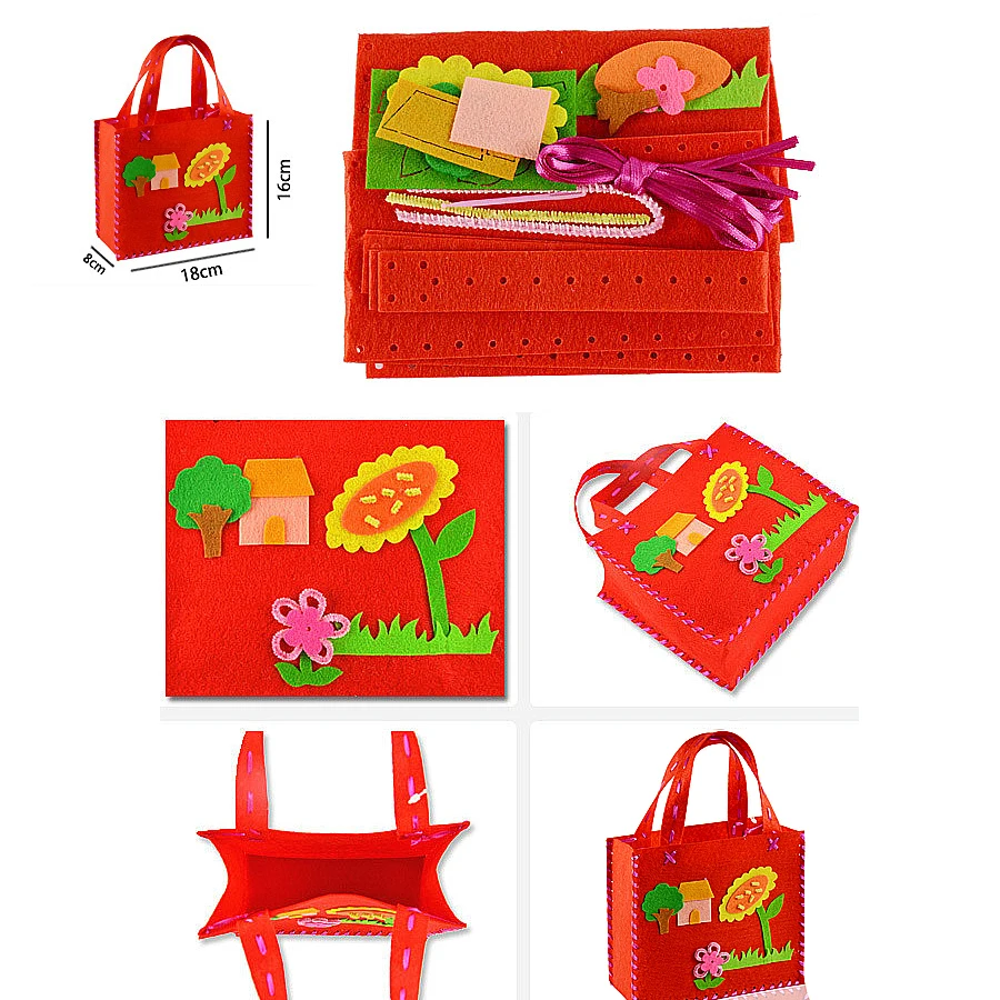 Primeira costura Non-Woven Felt Fabric Cloth Kit, Assorted Design, Padrão Bag, bolsa, arte & ofícios, brinquedo educativo para Kid, DIY