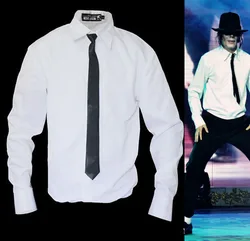 Rare MJ Michael Jackson Style White Shirt Thread Gluing NO Button Dangerous Bad Wear With Tie Quick Change Imitation