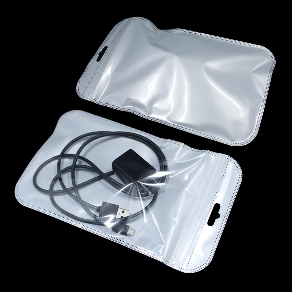 100Pcs 25 Sizes Front Clear Plastic Ziplock Pouch Hang Hole for Jewelry Necklace Packaging Resealable Electronics Package Bag