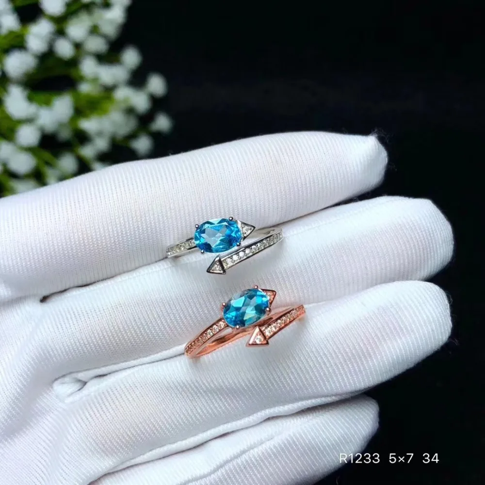 Blue Topaz Cincin Natural Natural Blue Topaz Cincin 925 Sterling Silver untuk Pria atau Wanita Cincin 5 & 7 Batu Permata