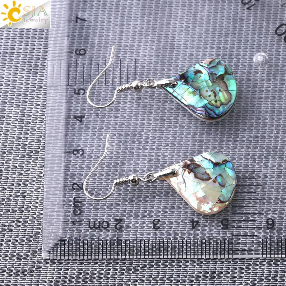 CSJA Natural Abalone Shell Water Drop Earrings Square Flat Paua Shells Geometric Dangle Earring for Women Casual Jewellery F950