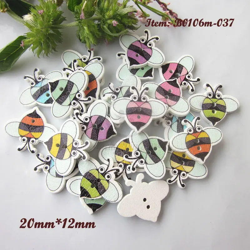 Animal buttons 100pcs mixed bees wood buttons animal cartoon button for hat muffler sewing decoration scrapbook / craft material