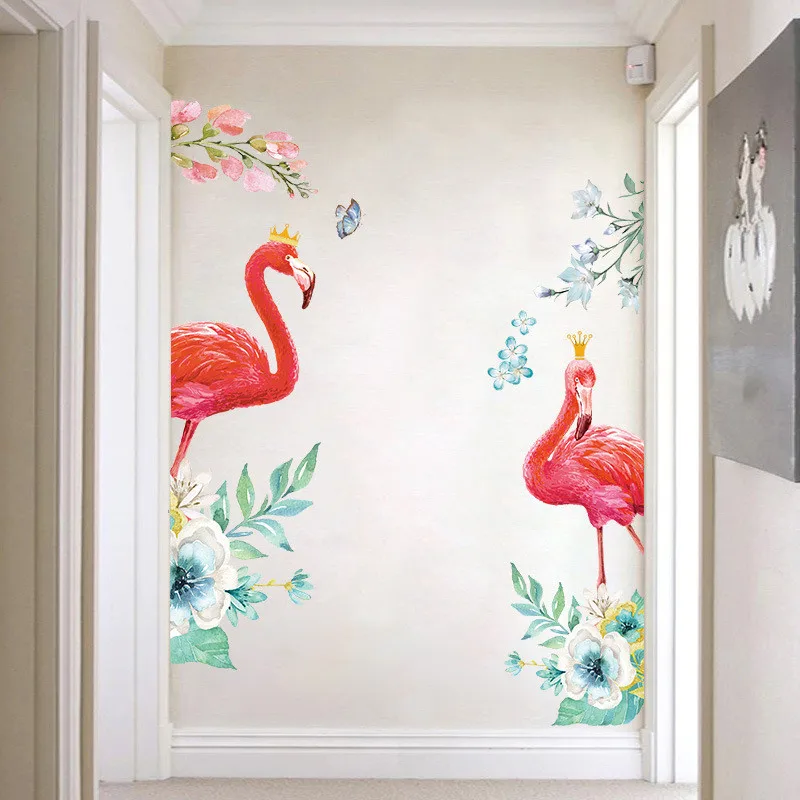 Flamingo-waterproof wall stickers, door decoration, porch screen, bedroom, living room, home decor