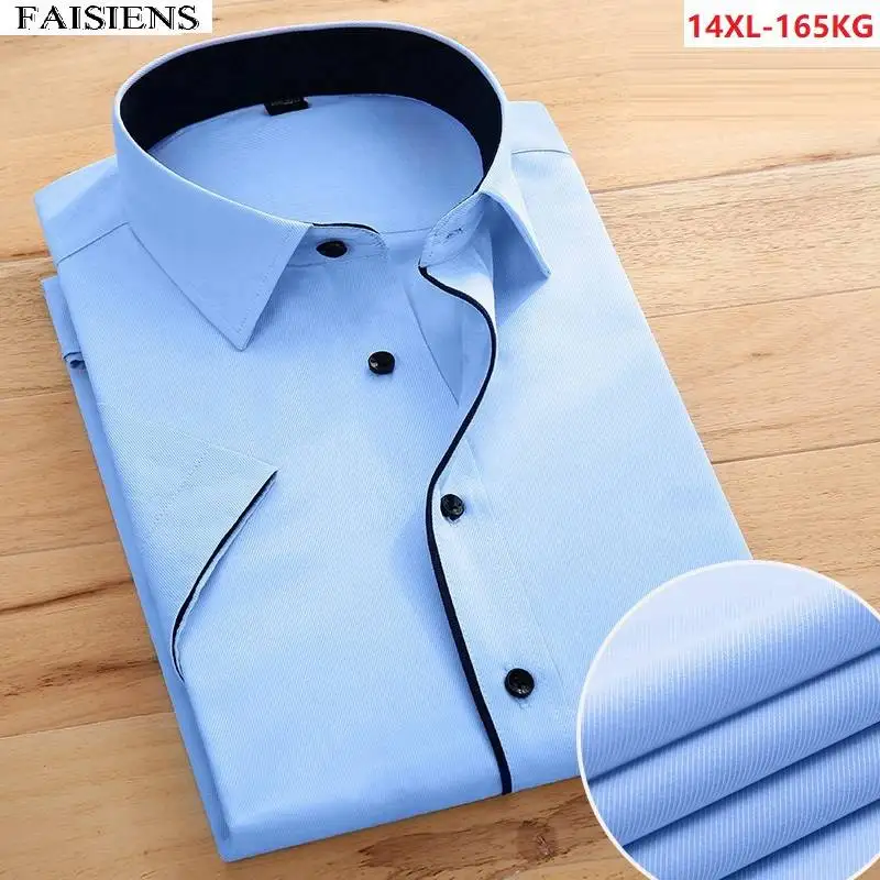 

10XL 12XL Summer Office Shirts Men Shirts Short Sleeve Formal Plus Size Big 7XL 8XL 9XL Blue White Striped Business Simple Shirt