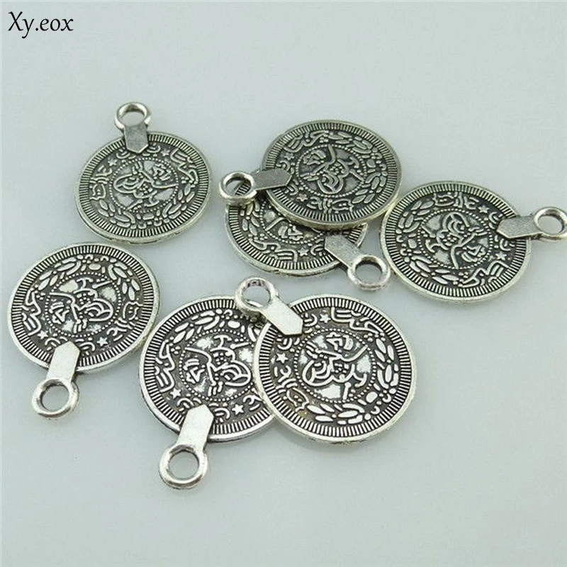 10pcs Vintage Alloy Antique Silver Plated Coin Pendant fit Earring Necklace