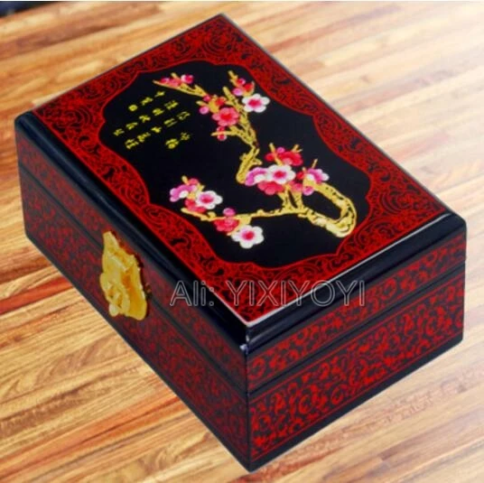 Chinese Retro 2 Layer Wood Storage Jewelry Box with Mirror Organizer Earring Bangle Display Box Container Wedding Carrying Case