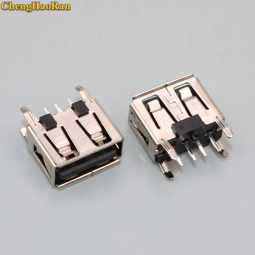 ChengHaoRan 10Pcs NEW A Type Flat Angle 180 Degree Female USB PCB Connector Socket USB Jack Plug