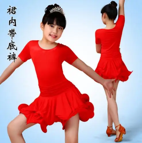 Girls Cheap Black Red Ballroom Tango Latin Dance Costumes Junior Children Kids Competition Salsa Latin Dance Dress For Sale