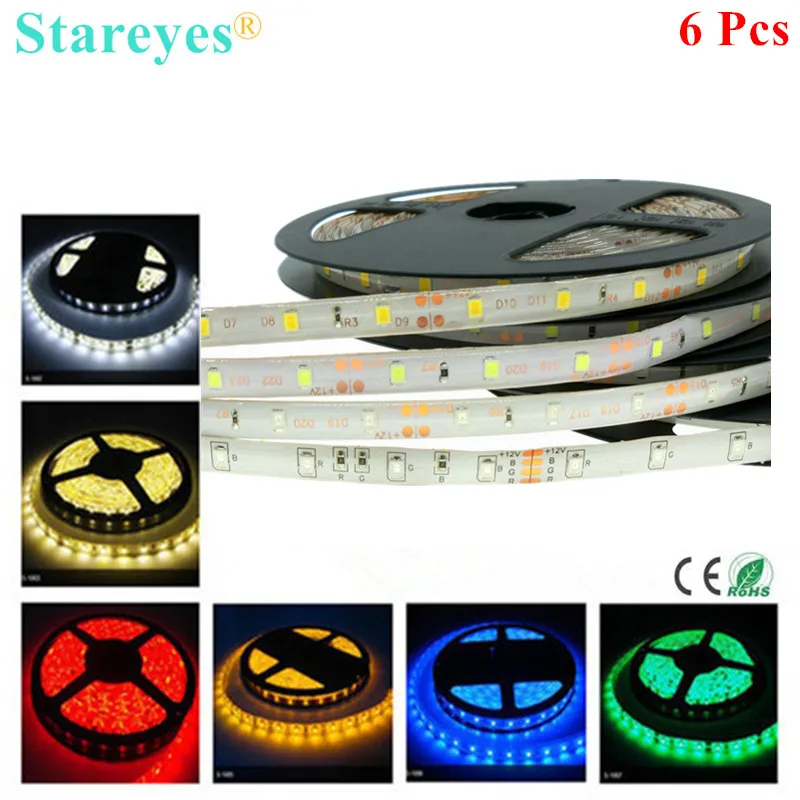 

6 Pieces DC12V 5m IP65 Waterproof SMD 2835 3528 270 300 LED 54 60 LED/m RGB LED Strip Light Flexible led tape String