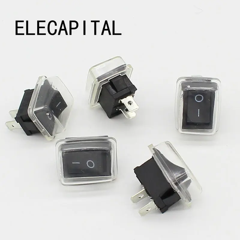 5Pcs/Lot Black Push Button Mini Switch 6A-10A 110V 250V 2Pin Snap-in On/Off Rocker Switch 21MM*15MM with waterproof cover Black