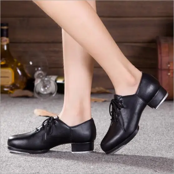 Oxford Lace Up Adult Black Professional Leather & PU Men Tap Dance Shoes Girls Women Tap Shoes