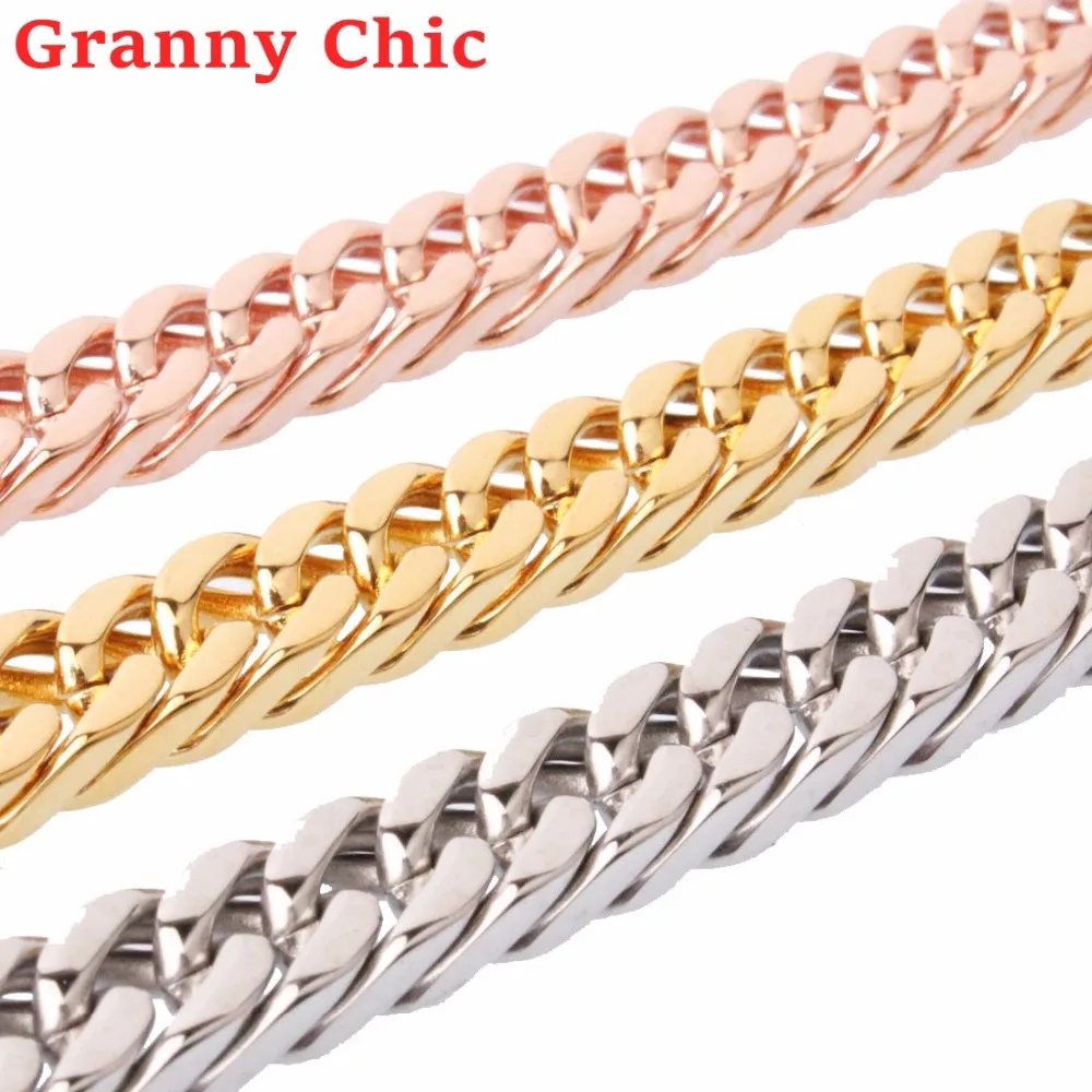 Granny Chic Fashion 316L Stainless Steel Necklace for Women Men Silver Rose Gold Black Color Cuban Chain Jewelry