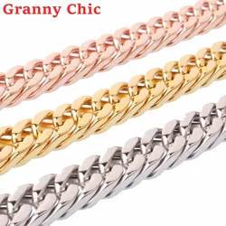 Granny Chic Fashion 316L Stainless Steel Necklace for Women Men Silver Rose Gold Black Color Cuban Chain Jewelry