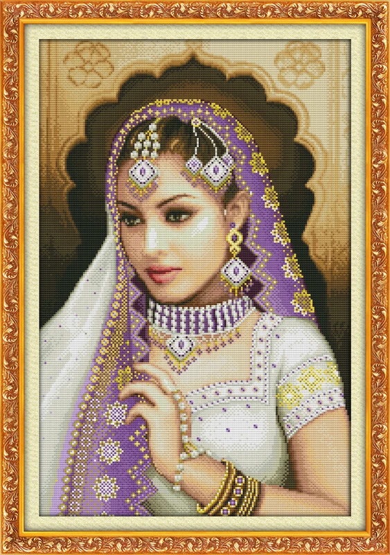 Oriental beauty(1)(purple) cross stitch kit Indian counted 14ct 11ct embroidery DIY handmade needlework craft tool room decor