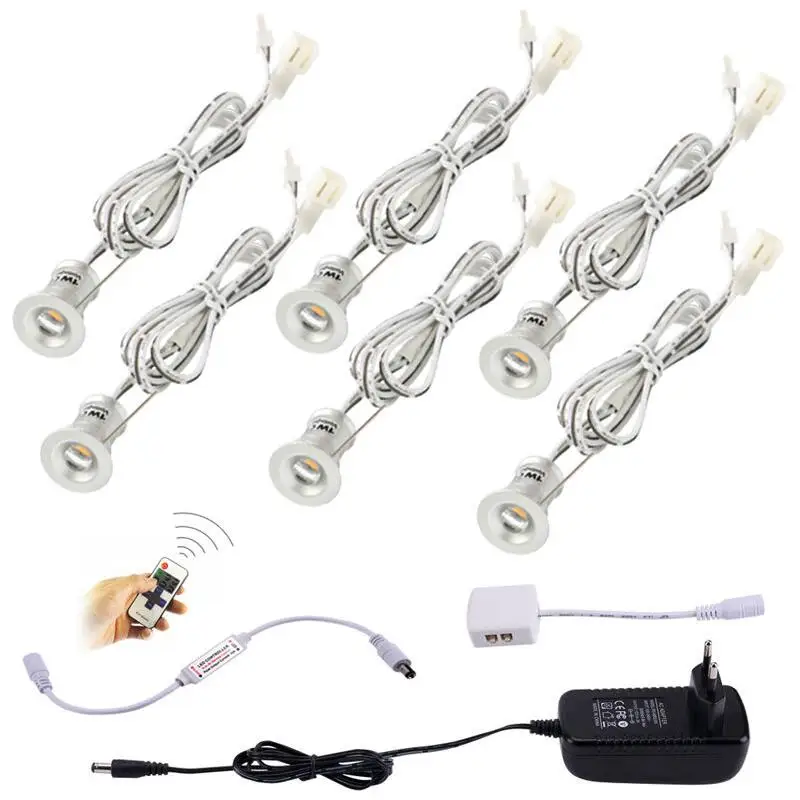 Linkable LED Tersembunyi Bawah Lampu Kabinet 12 V Mini Downlight Lampu Sorot dengan RF Remote Kontrol untuk Counter Lemari Furnituure