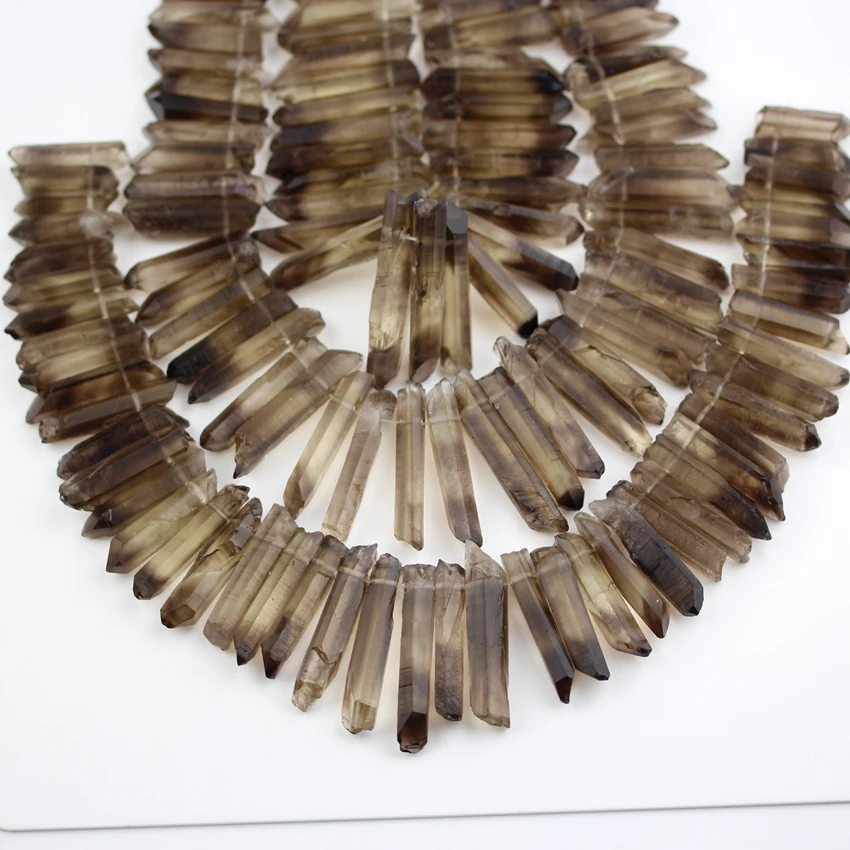 Natural Smoky Color Quartz Sticks Beads Jewelry Supplies,Top Drilled Rough Raw Crystal Points Beads Necklace