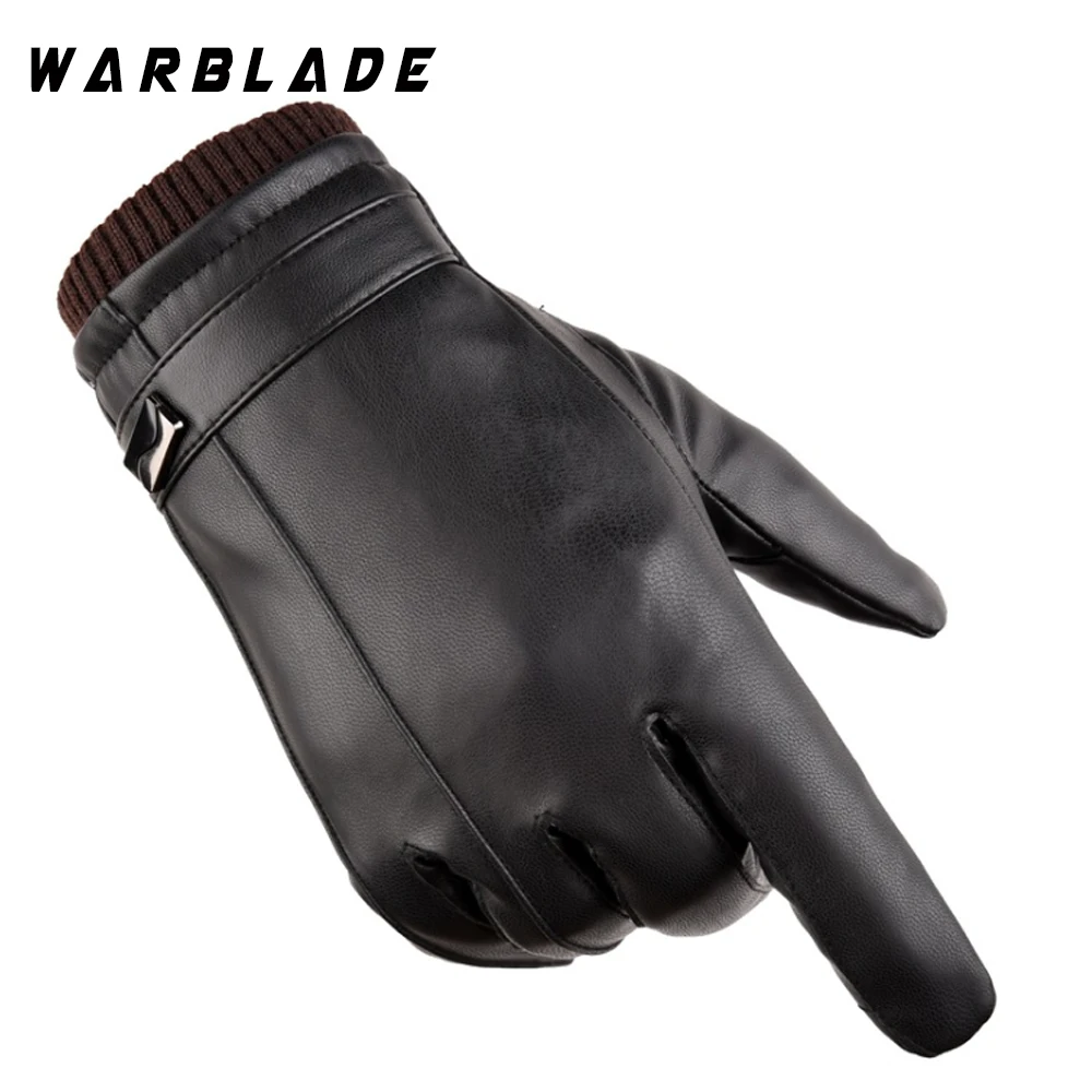 Hot Men\'s Luxurious PU Leather Winter Driving Warm Gloves Cashmere Tactical gloves Black Drop Shipping High Quality WarBLade