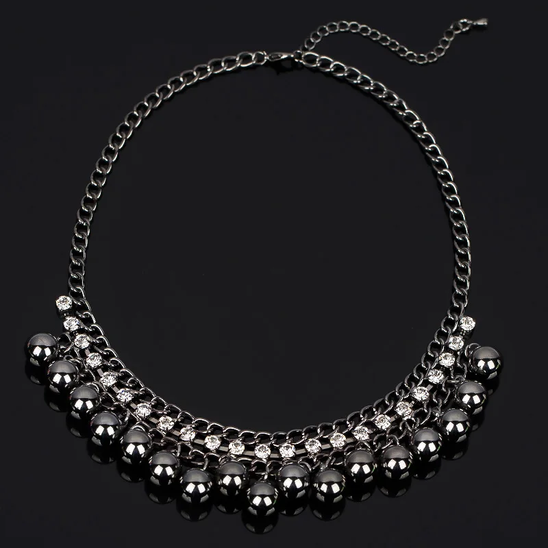 Newest Luxury Jewelry vintage Black Balls Crystal Necklace. Charm collar statement choker necklaces & pendants for women #N068