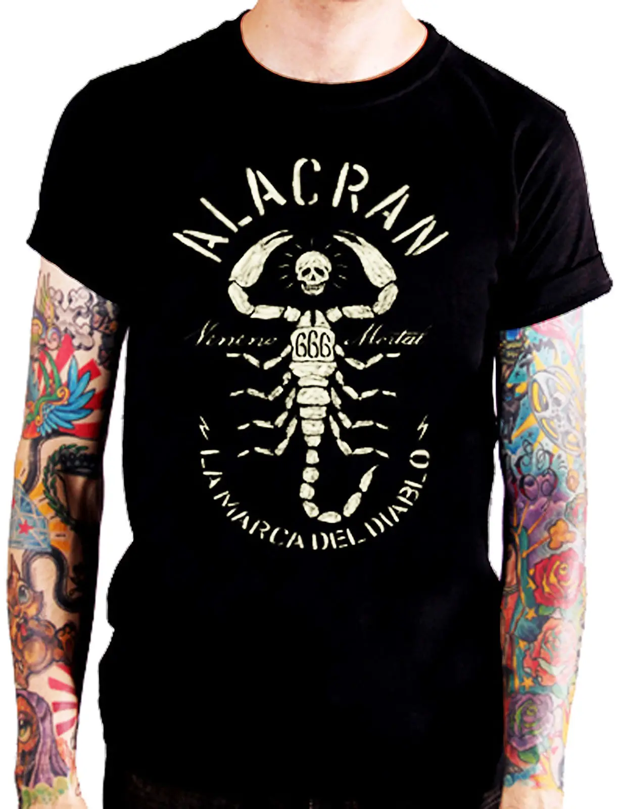 2019 New Mens T Shirts [ALACRAN 666] T-SHIRT ROCKABILLY SCORPION BIKER ROCKER TATTO Tops Tshirt Homme