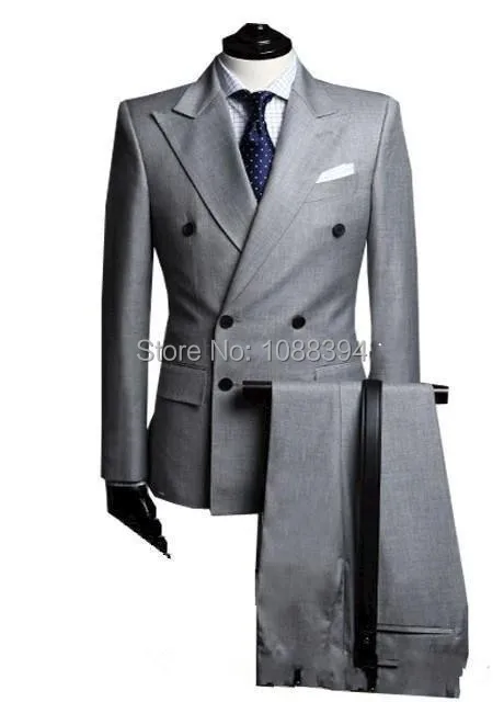 Best Selling 2024 Light Grey Double Breasted Men's Suits For Wedding Best Man Suit Groom Tuxedos For Men Peaked Lapel Groomsmen