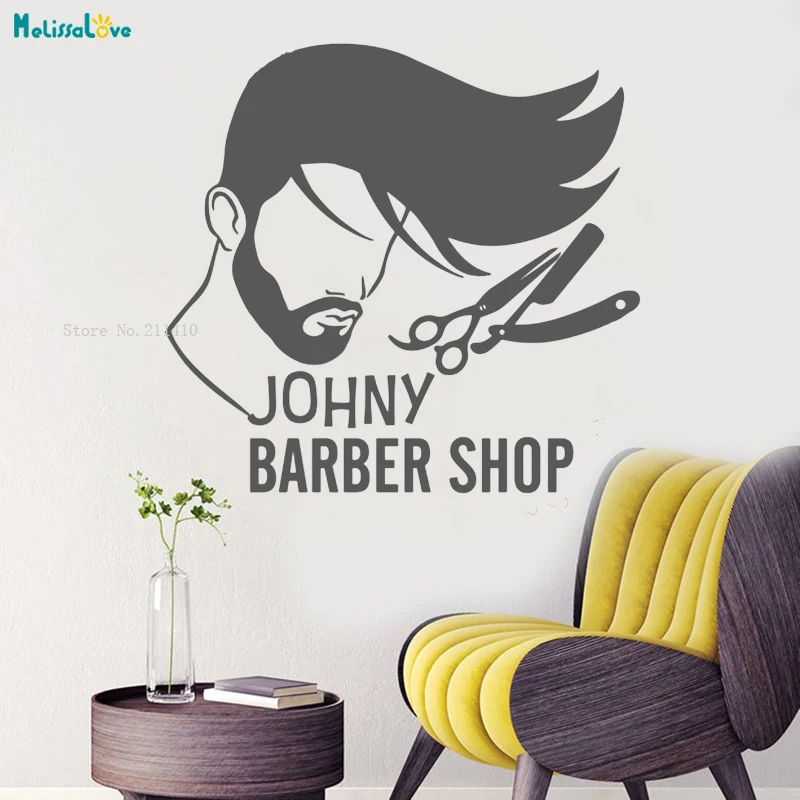 Personalised Barber Shop Long-haired Whiskers Man Wall Sticker Decals Decor Vinyl Self-adhesive Home Art Murals Poster YT1209