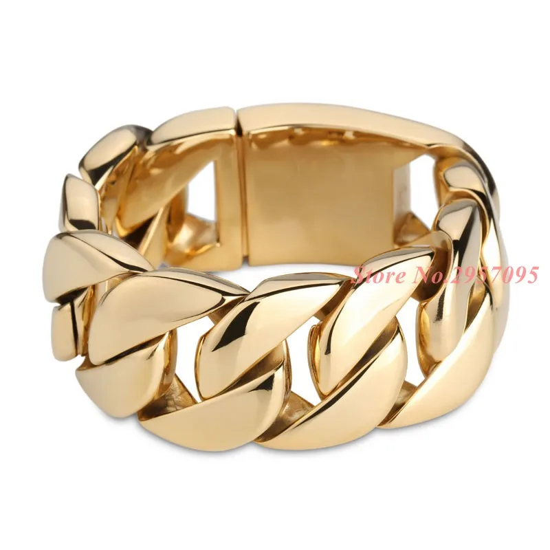 

24mm 316L Stainless Steel Bracelet Gold Color Round Curb Cuban Link Mens Chain Boys Wholesale Jewelry