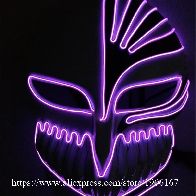 5Pcs Colorful EL Wire Luminous Death Mask Led Illuminate Flashing Halloween Masquerade Party Horror Masks Light Up Gift