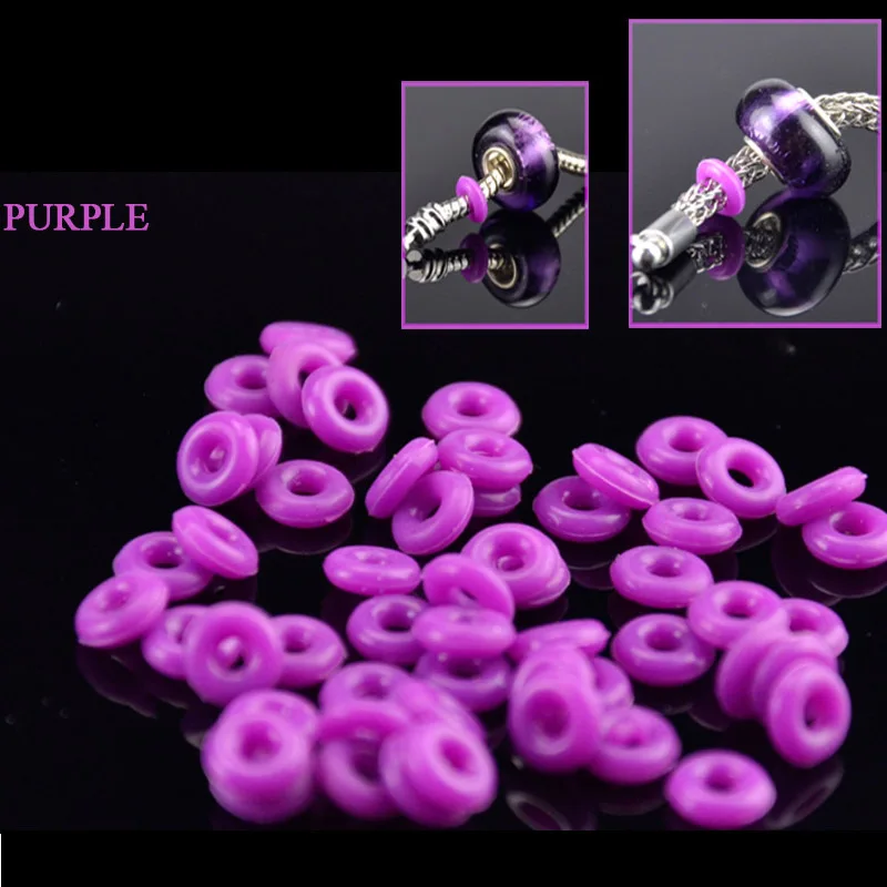 50PCS/LOT Colorful DIY Accessories Silicone Rubber Spacers Jewelry Findings Stopper Fixed Beads Clip Fit Pandora Bracelet Chain