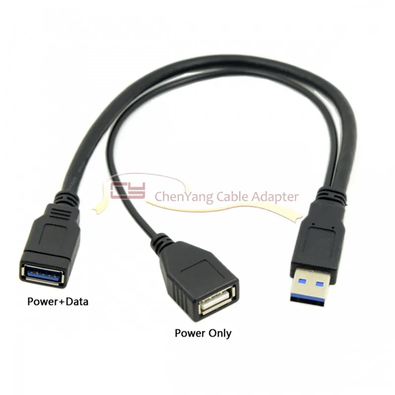 100pcs/bag USB 3.0 Male to Dual USB Female Extra Power Data Y Extension Cable for 2.5