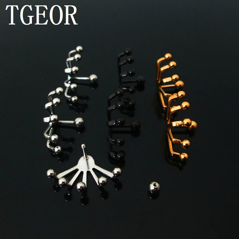 free shipping NEW ARRIVAL illusion cheaters 1 pair 1.2*6*4/(15*24)mm Stainless Steel Raker with ball piercing ear tragus earring