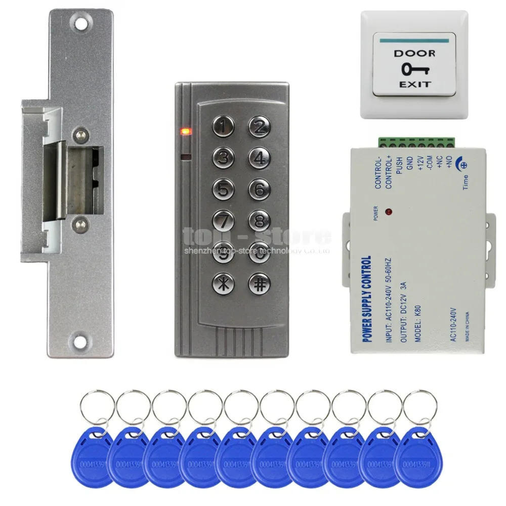 DIYSECUR RFID 125KHz Reader Keypad Access Control System Security Kit + Electric Strike Door Lock + Power Supply K4