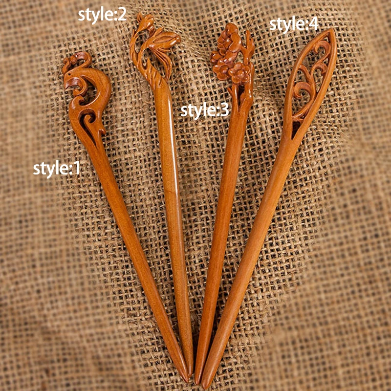 1PC Retro Ethnic Women Lady Wooden Handmade Carved Chopstick Hair Stick Pin Wood Hair Stick Fashion Hair Accessories 4 style