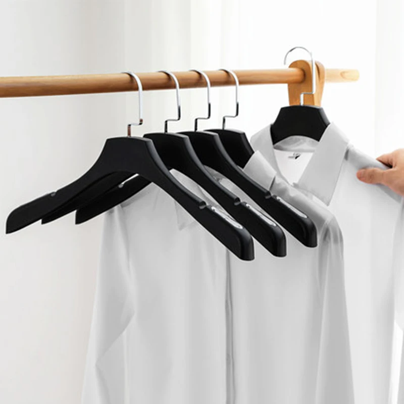 10 pcs/lot Plastic Suit Hangers With Wood Imitation Grain Thicken Broad Shoulder Coat Hanger Without Mark Non-slip Trousers Rack