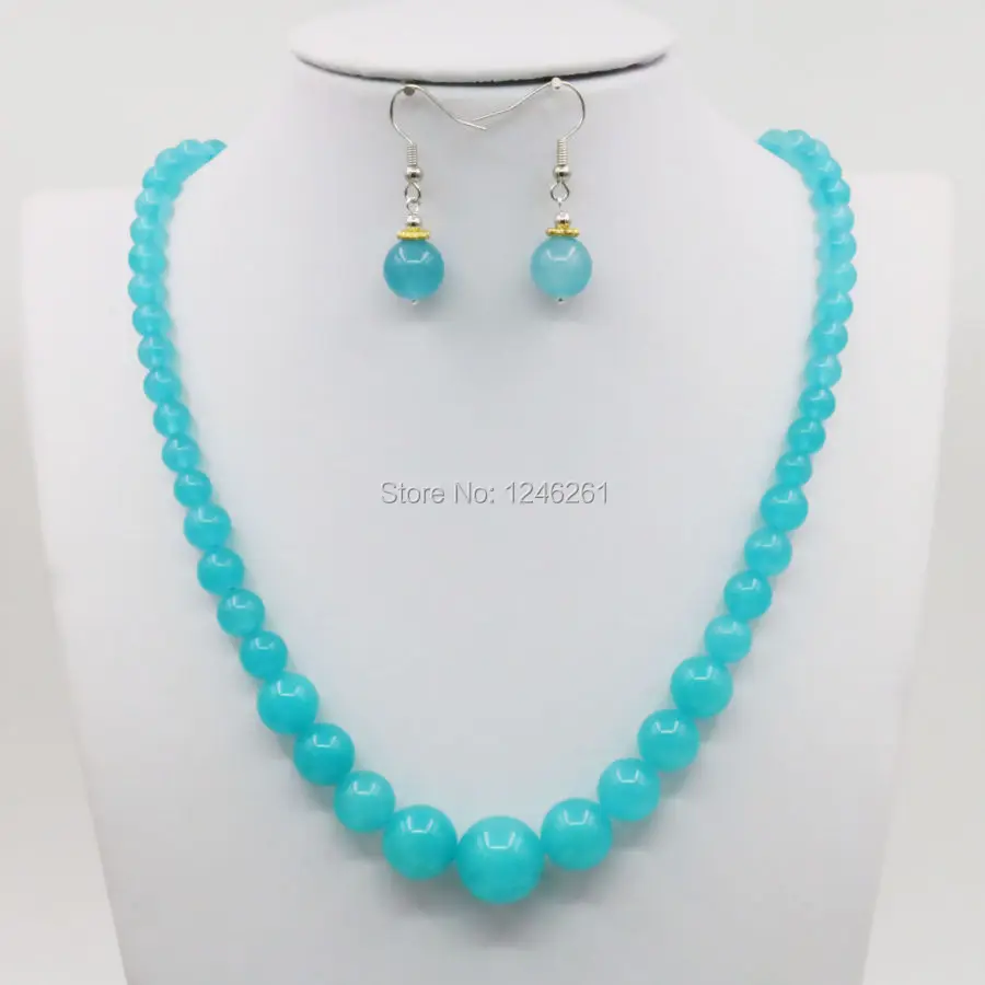 6-14mm Shining Blue Amazonite Lucky Stone Tower Necklace Chain Earring Sets Round Beads Jewelry Making Gifts Accessories 18inch