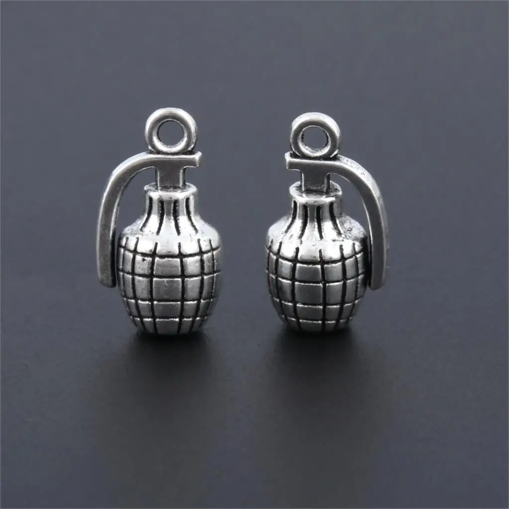 10Pcs Silver Color Hand Grenades Charms Bombs Pendant Making Metal Necklaces Men Gift Jewelry Accessories Crafts 18X12mm A3174
