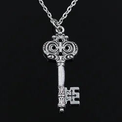 New Fashion Vintage Skeleton Key Pendants Round Cross Chain Short Long Mens Womens Silver Color  Necklace Jewelry Gift