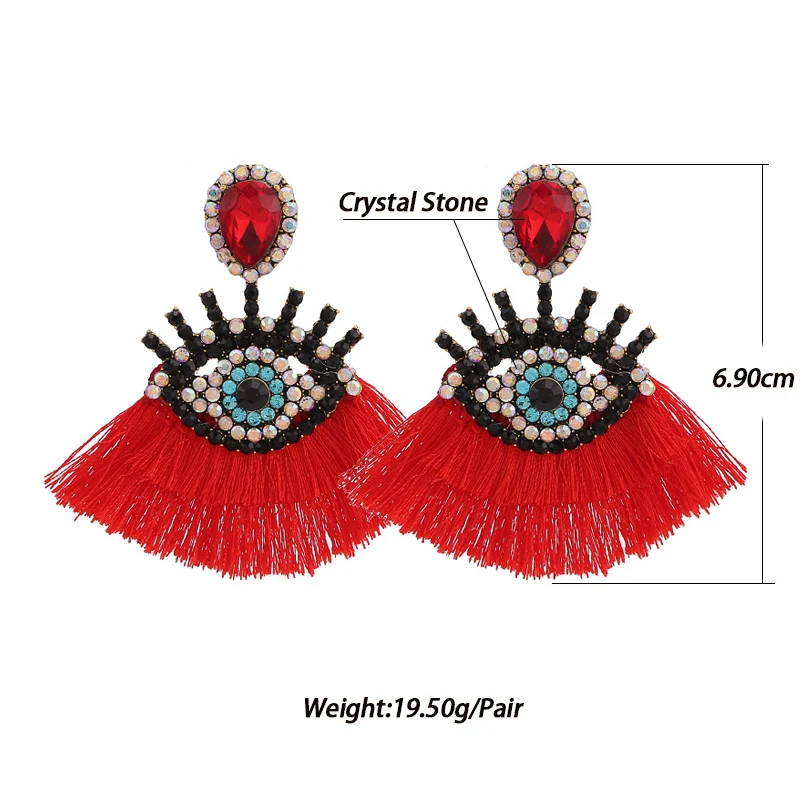 Sehuoran Tassel Earrings For Women Vintage Earrings Geometric Eye Pendant Dangle Statement Earrings Fringed Earrings Multicolor