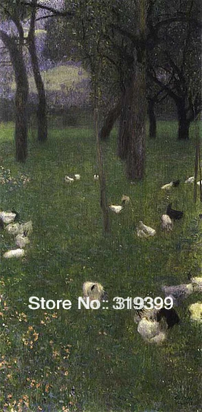 

Oil Painting reproduction on Linen Canvas,After the rain-Garden with chickens in St.Agatha by Gustav Klimt,Free fast shipping