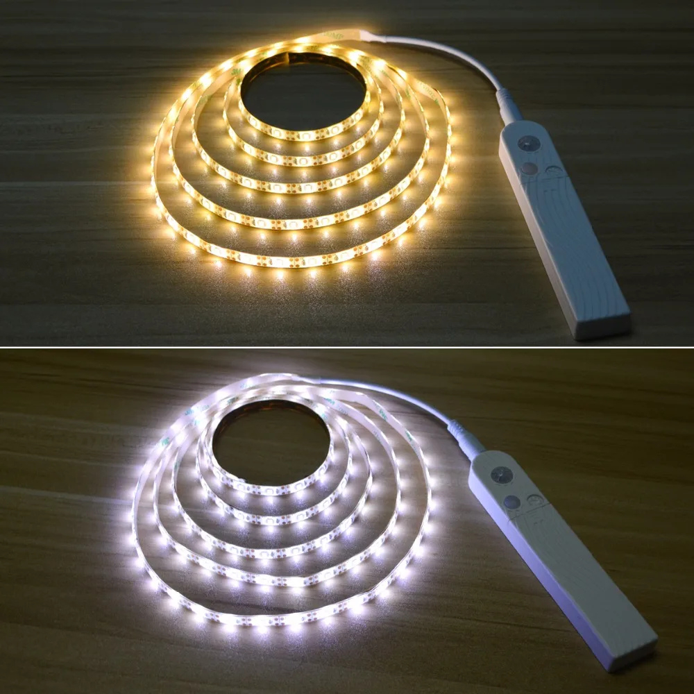 USB แบตเตอรี่ไร้สาย PIR Motion Sensor ไฟ LED Strip 5V กันน้ําตู้เสื้อผ้าข้างเตียงตู้เสื้อผ้าตู้ครัวไฟกลางคืน