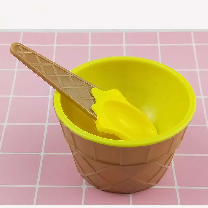 Plastic Ice Cream Bowls with Spoons Kids Cute Durable Dessert Cup Ice cream Cup 6 Colors