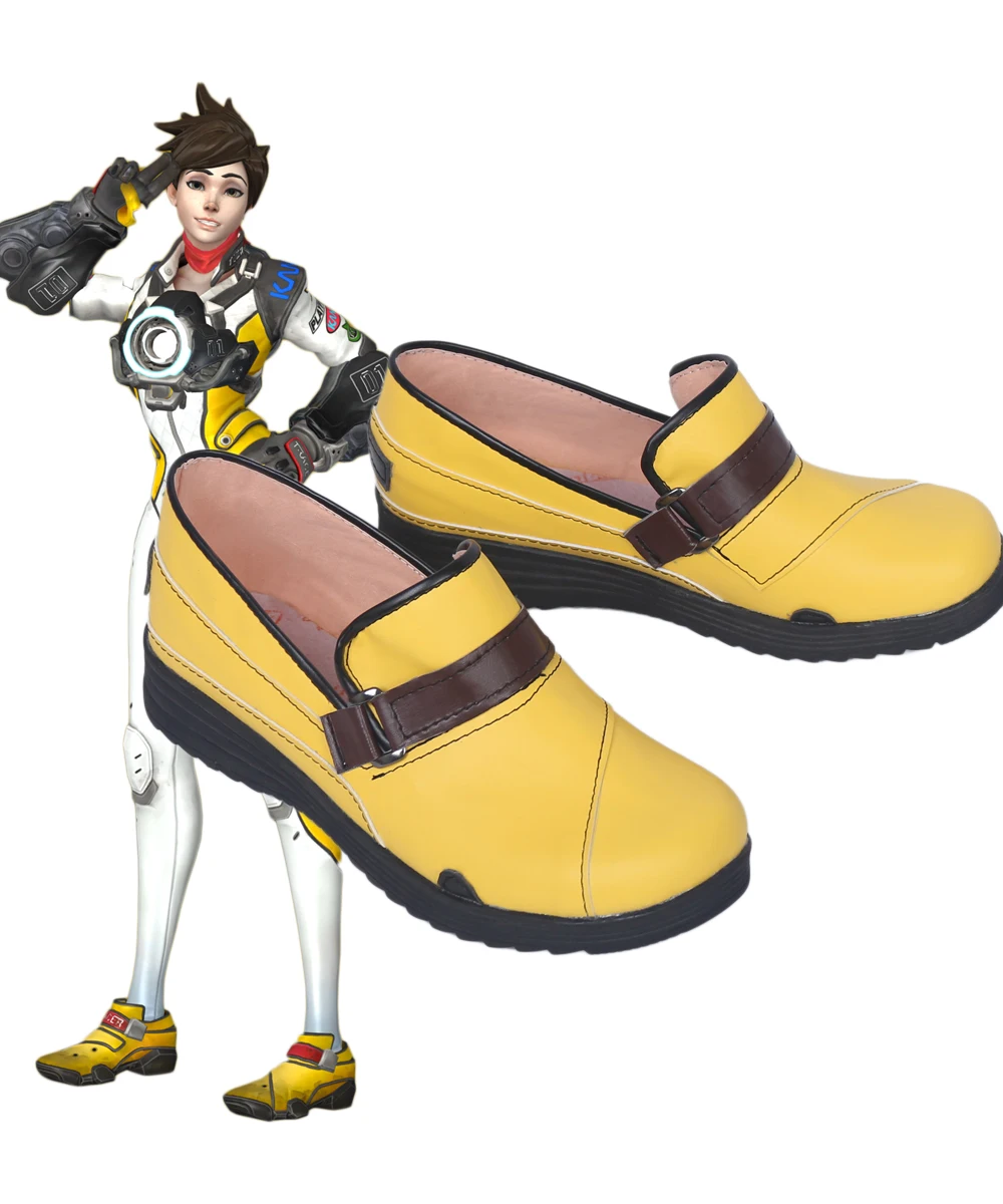 OW Tracer Cosplay Shoes Ow Cosplay Boots Yellow Shoes Custom Made for Men and Women Any Size