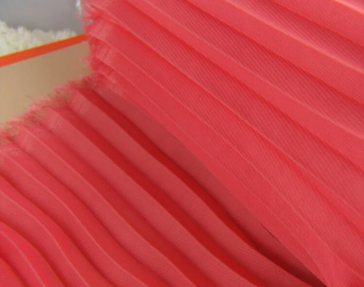 

2 meters 150cm 59" width orange red crumple accordion pleated chiffon fabric wedding dress skirt clothes material MM105 FreeShip