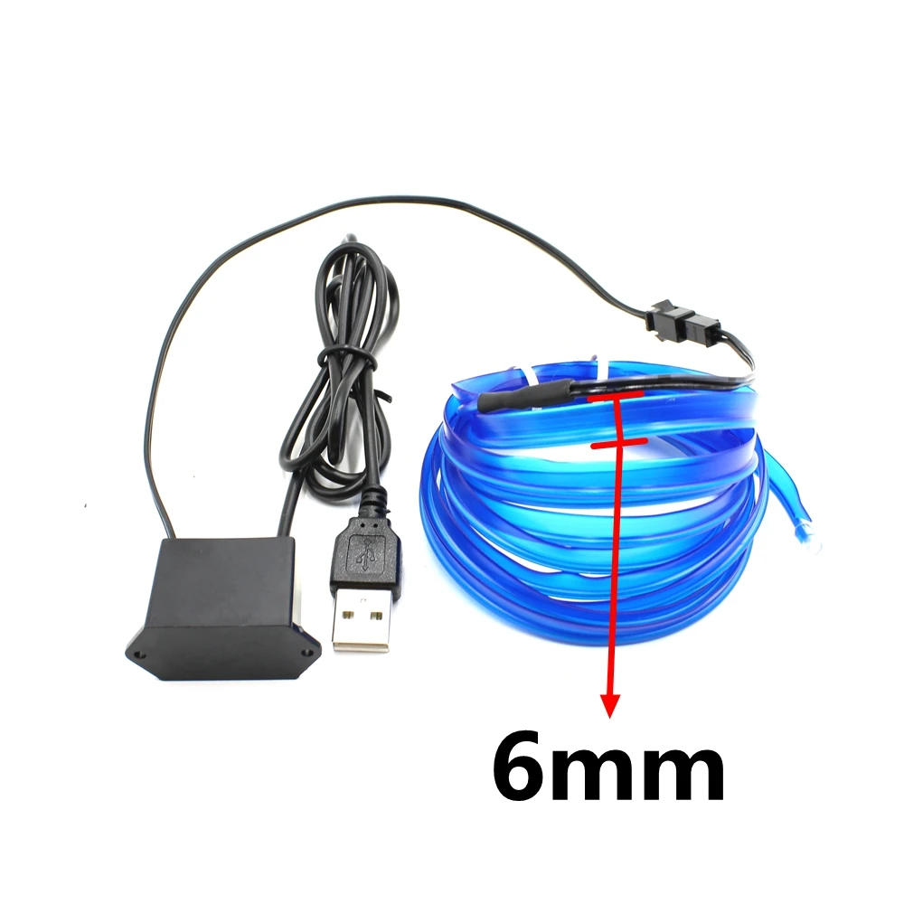 1/2/3/5/10M DC 5V USB EL Wire With 6mm Sewing Edge Neon Light String Light Flexible Twinkle Glow Rope Tube Wire LED Strip