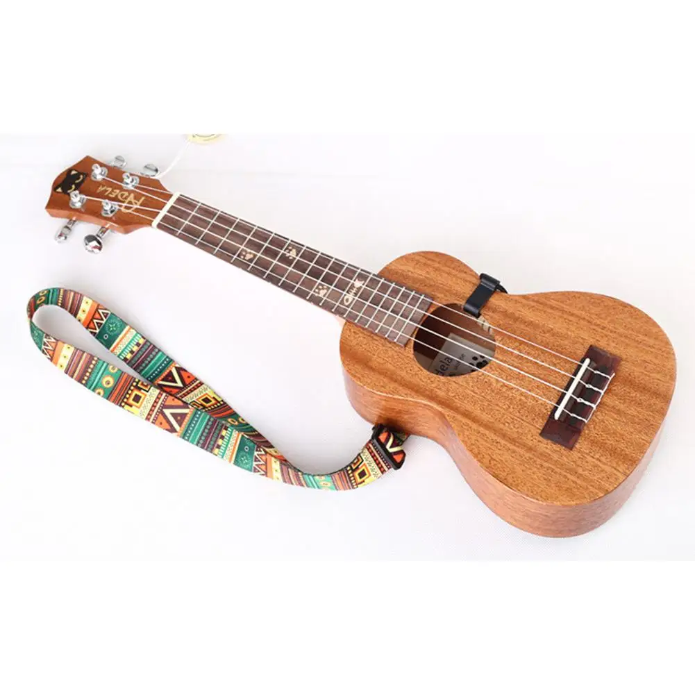 Ethnic Style Ukulele Strap Durable Adjustable Printing Ribbon Clip-on Hawaii Guitar Belt Sling Instrument Guitar Accessories